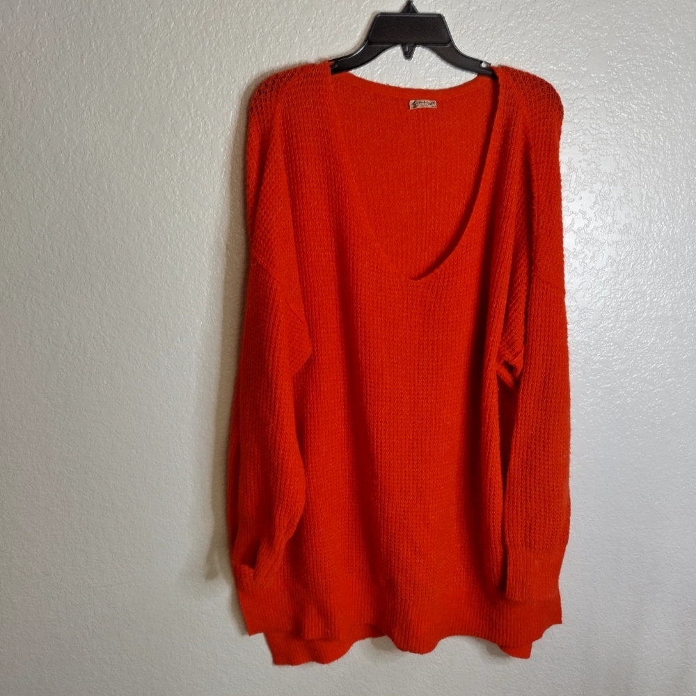 free people intimately oversized orange Deep V Neck sweater Sz S